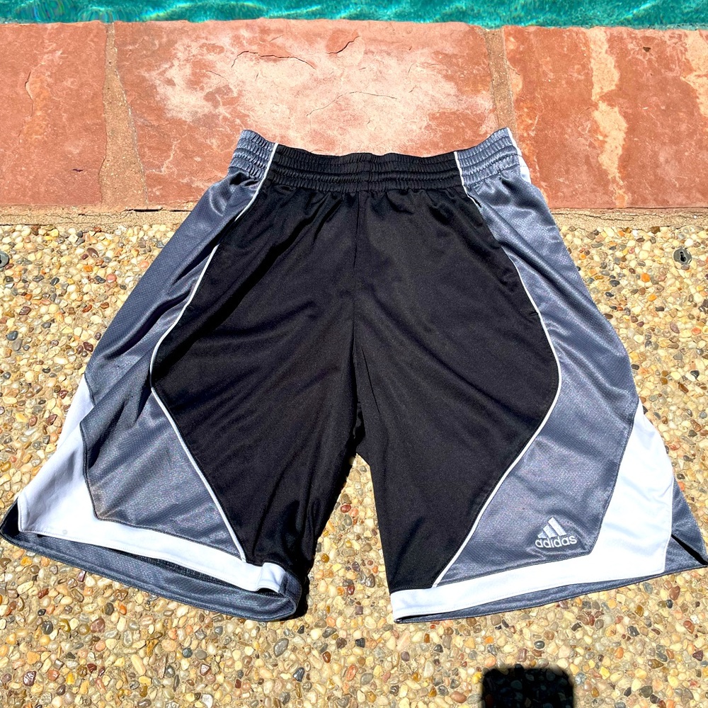 Adidas, black, gray & white shorts, size S